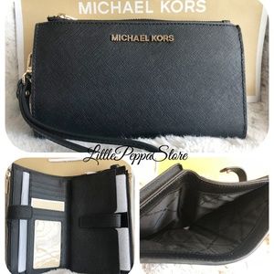 MICHAEL KORS DOUBLE ZIP WRISTLET WALLET BLACK